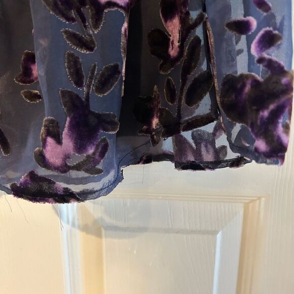 Vintage Navy Purple Velvet Burnout Sheer Boho Peasant Dark Fairy Blouse XL - Picture 5 of 13